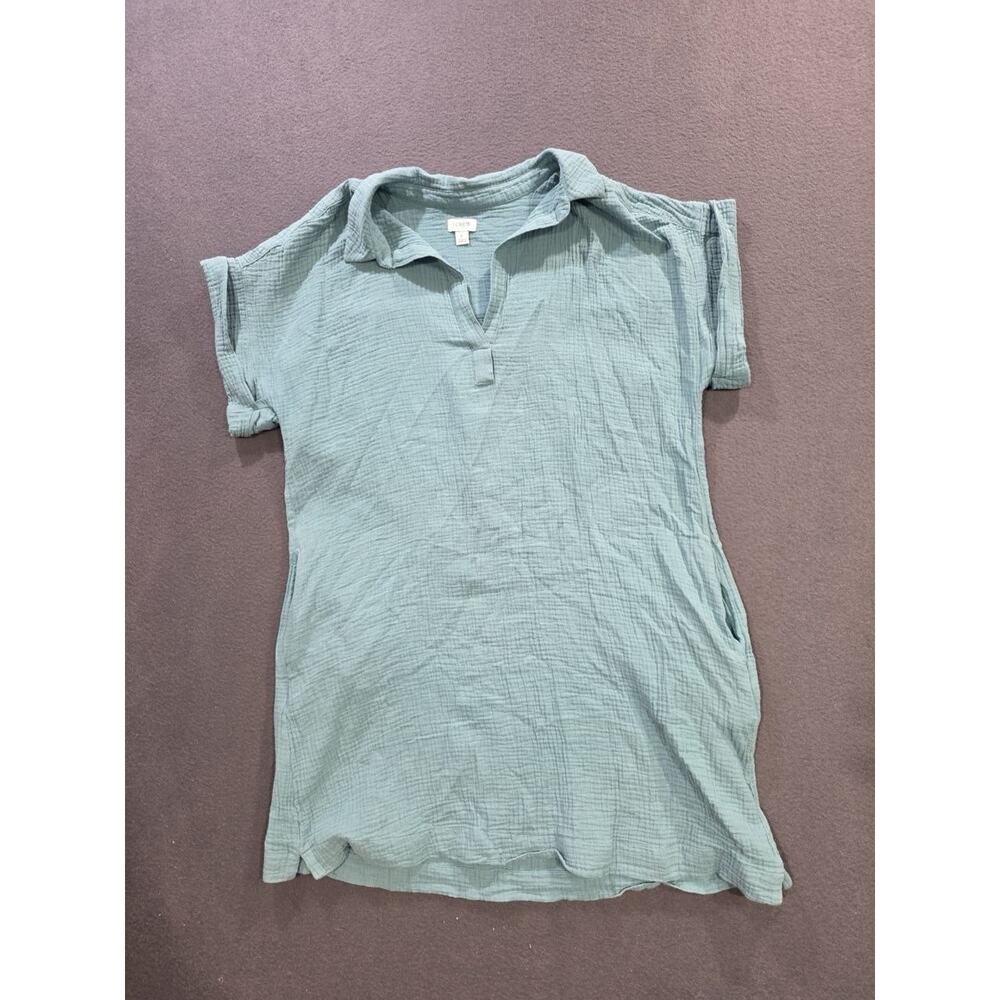 J Crew Dress Women Large Blue Double Gauze Pocket Tunic Coastal Boho A009980 - Picture 3 of 11